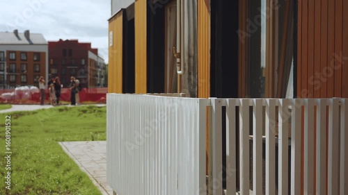 Elements of a new apartment building, a newly built apartment building, a new apartment building, a modern residential complex, a beautiful residential building design