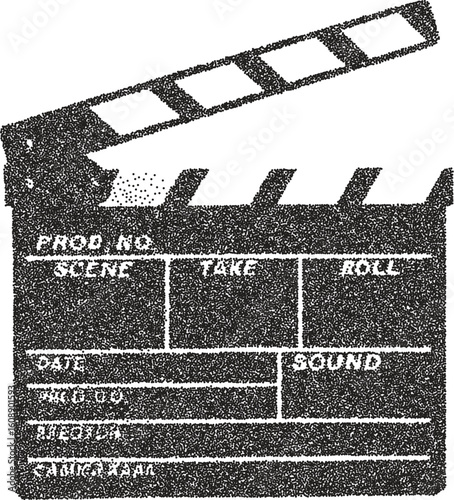 Movie retro y2k stipple design film halftone brutalist urban vector png with clear background, cinema 2000s photocopy grunge tattoo gen z effect