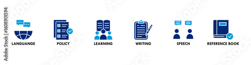 Grammar banner web icon vector illustration concept for languange education with icon of communication, policy, learning, writing, speech, and reference book