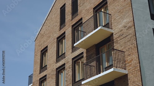 Elements of a new apartment building, a newly built apartment building, a new apartment building, a modern residential complex, a beautiful residential building design