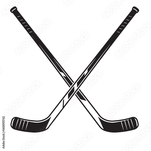 Crossed hockey sticks black and white illustration for sports and team competition