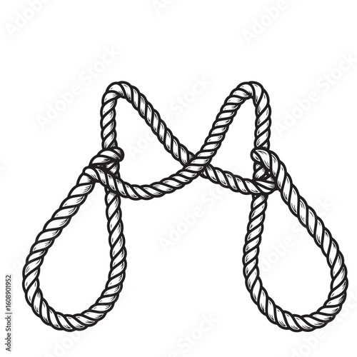 Detailed vector illustration of a vintage art rope design featuring two looped knots