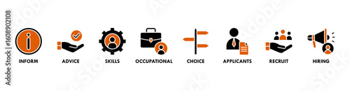 Job fair banner web icon vector illustration concept for employee recruitment and onboarding program with an icon of the information, advice, skills, occupational, applicants, recruit, and hiring