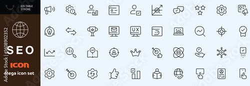 Seo icon set. Search Engine Optimization line icon set. Editable stroke. Vector illustration