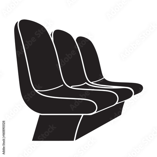 Simple black and white illustration of three comfortable public seating chairs vintage art