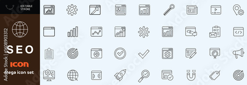 Seo icon set. Search Engine Optimization line icon set. Editable stroke. Vector illustration