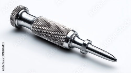 Close-Up of a Metal Center Punch Tool with Textured Grip on White Background