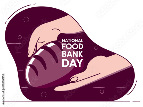 National Food Bank Day Illustration with Hands Holding Bread Loaf in a Modern Style