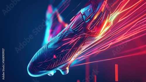 futuristic soccer cleat in motion neon lights abstract design
