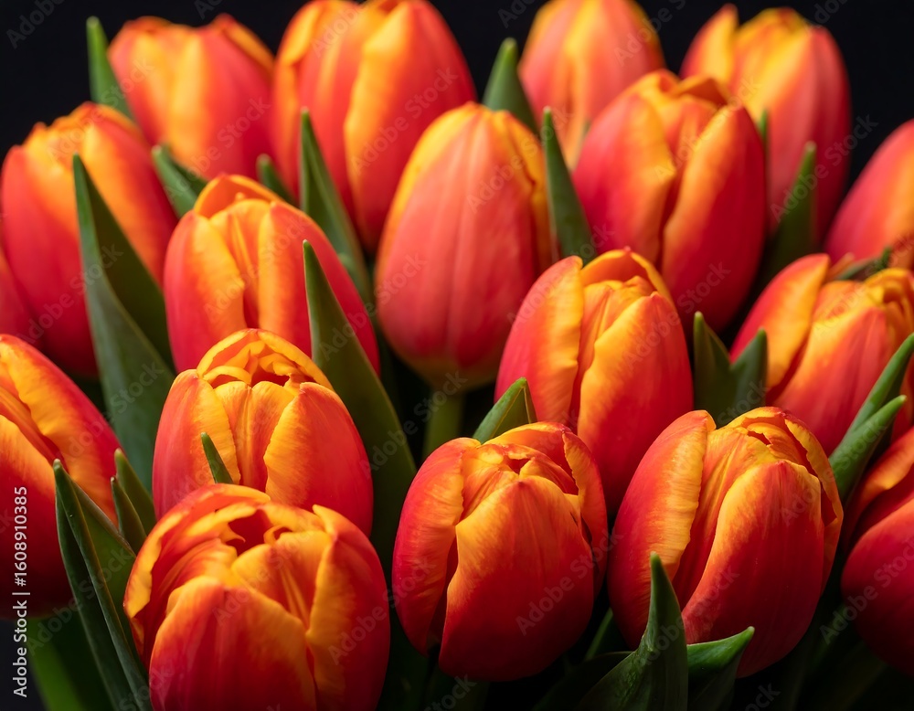 Fototapeta premium Radiant tulip display with vibrant orange and yellow hues captured in studio shot