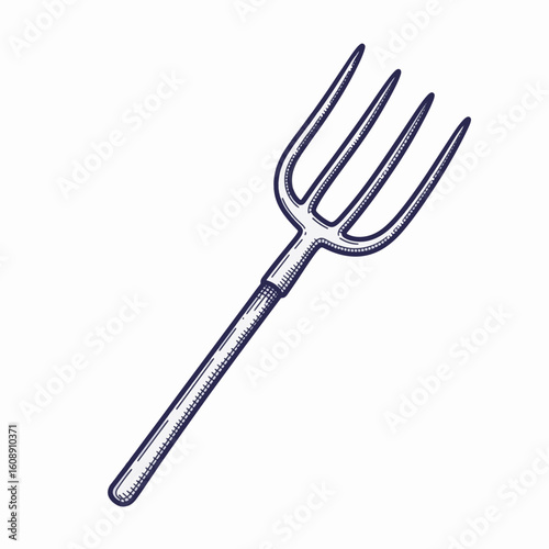 Isolated pitchfork illustration showing gardening equipment for farming needs. Pitchfork with handle for gardening tools usage, showing a gardening concept.