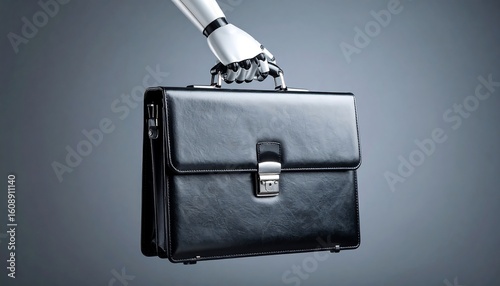 Robotic hand holding briefcase