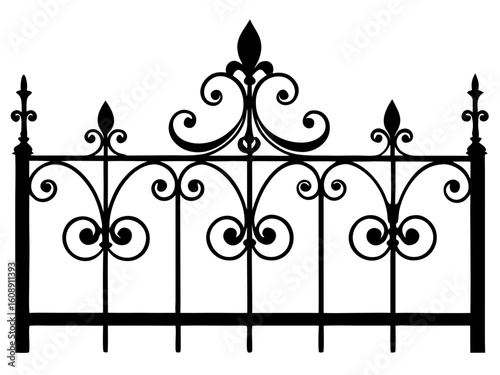 Elegant black wrought iron fence design featuring ornate scrollwork and decorative finials for timeless architectural appeal