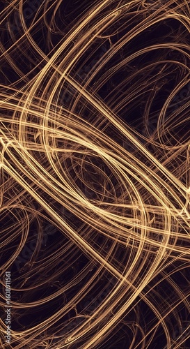 Abstract gold light trails creating a dynamic and captivating background design element