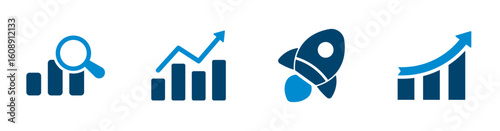 Growth chart icon for analysis, rapid growth, growth arrow.