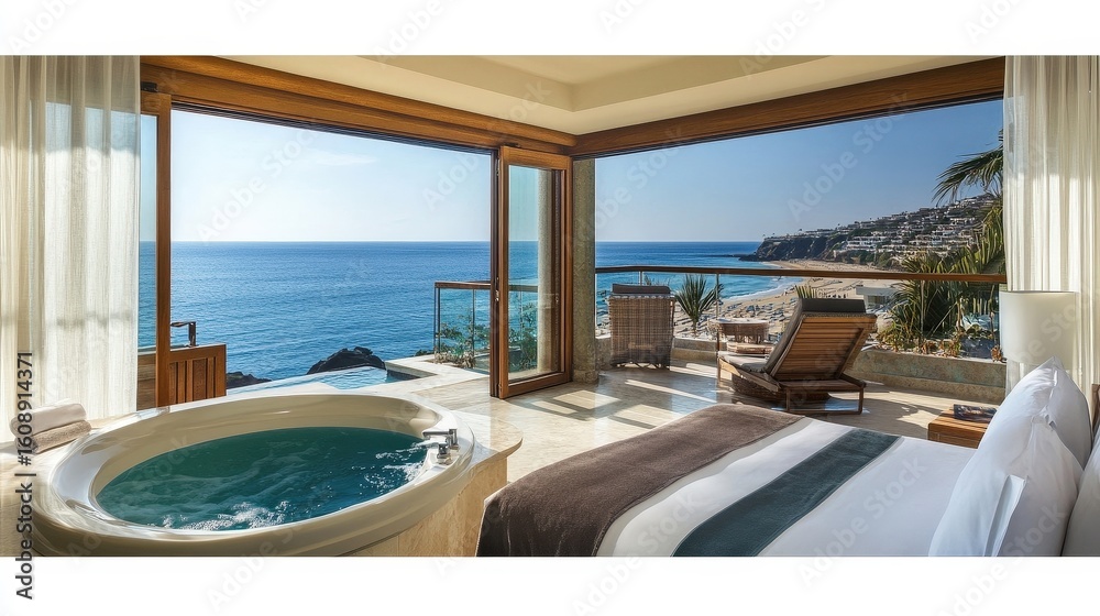 Fototapeta premium luxurious oceanfront suite with private plunge pool and breathta