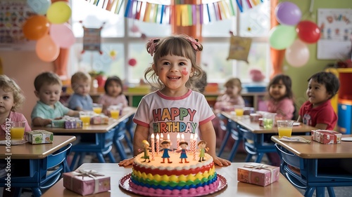 Children’s Birthday Party Joyful Scene, Festive Moment