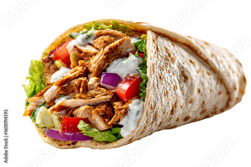  A photograph of the same chicken shawarma wrap, isolated on a Transparent background PNG