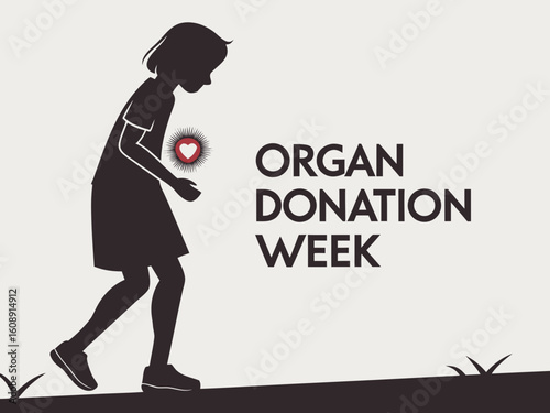 Silhouette of a Girl Holding a Heart During Organ Donation Week Campaign Illustration