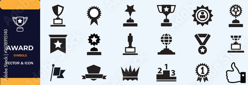 Award icon set. Champion symbol. Silhouette style.