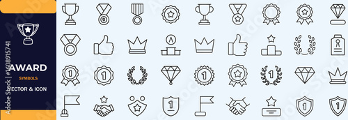 Award icon set. Champion symbol. Silhouette style.