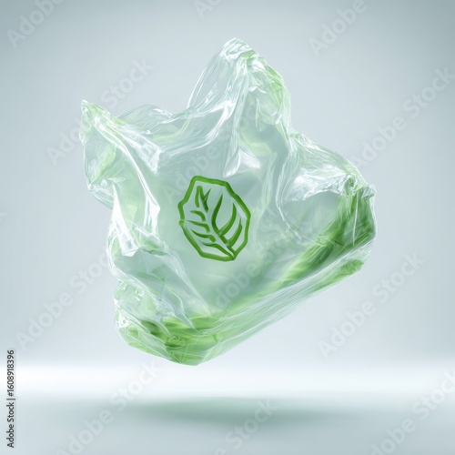 Crisp, translucent plastic bag with green leaf graphic