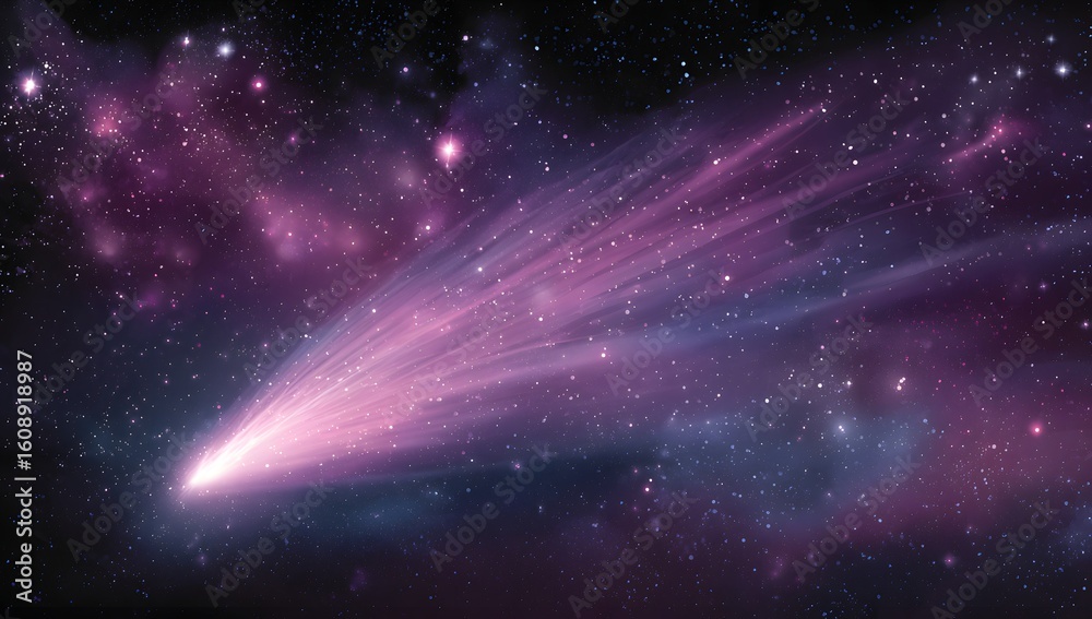 Fototapeta premium Glowing pink comet streaking across a starry night sky