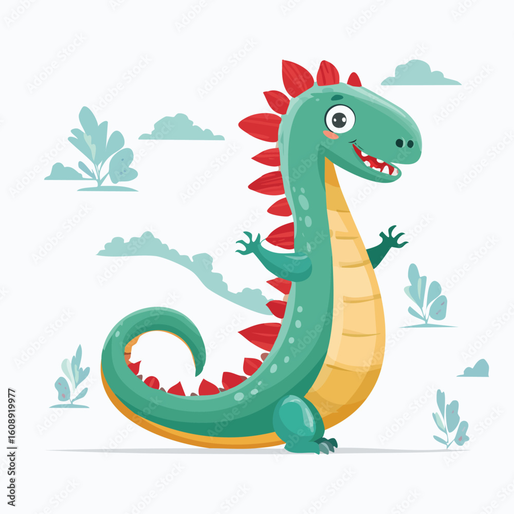 Fototapeta premium letter J with the dinosaur theme vector illustration in a playful cartoon style.