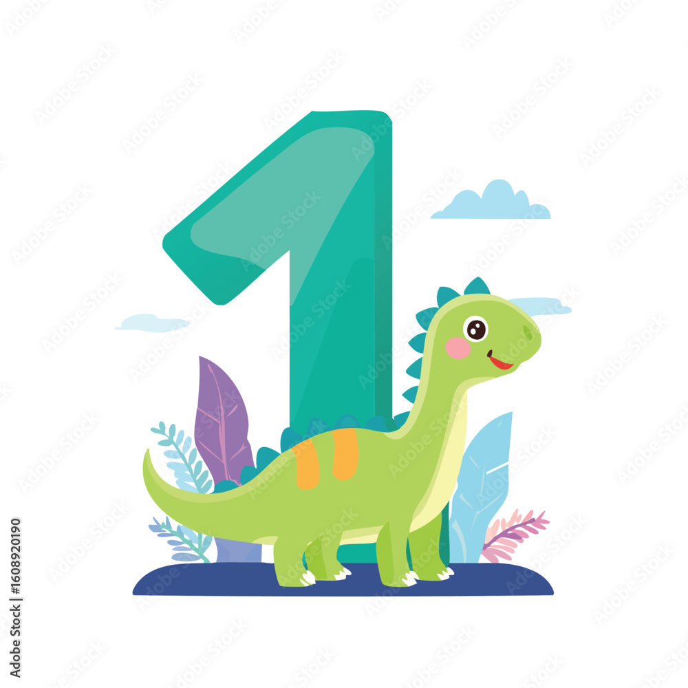 Fototapeta premium 1 with the dinosaur theme vector illustration in a playful cartoon style.