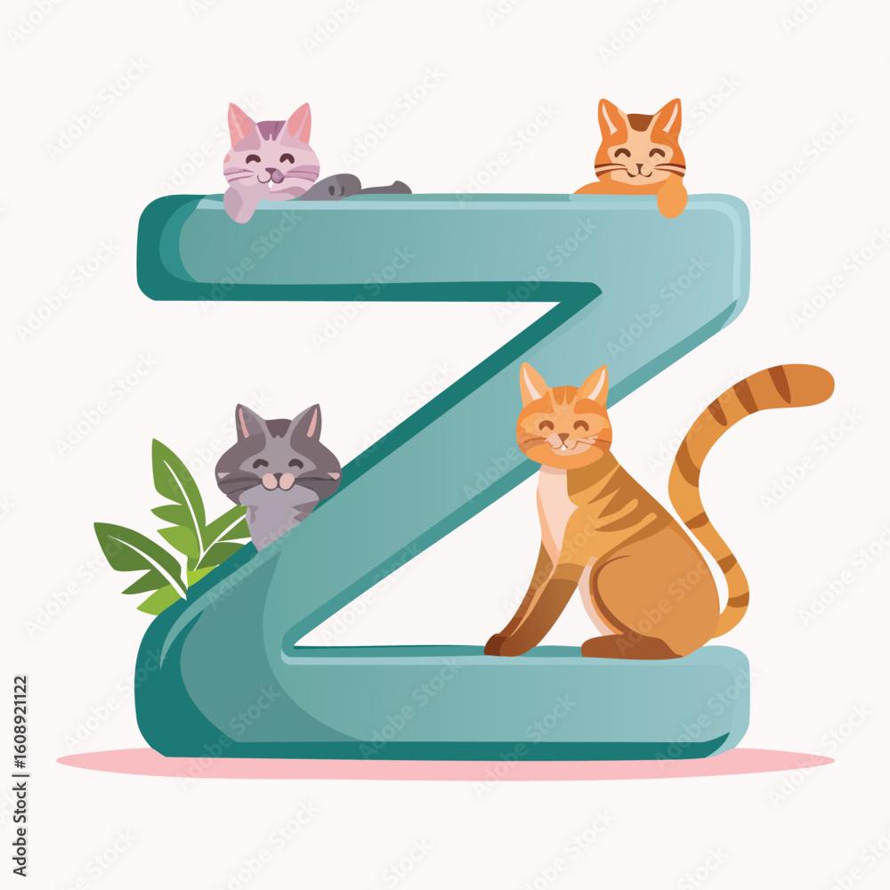 Fototapeta premium letter Z with the cat theme vector illustration in a playful cartoon style.