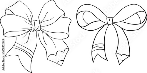Pencil Ribbon Bow Coquette Line Art Illustration