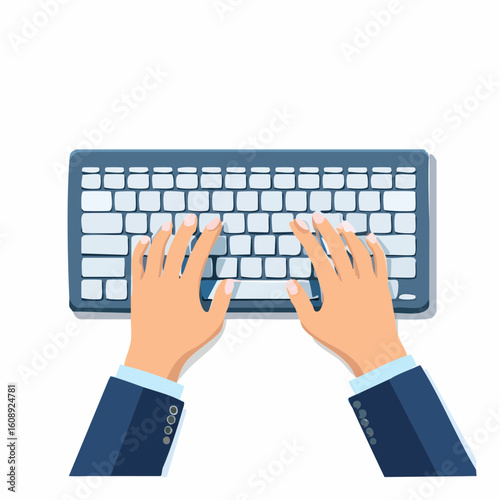 Professional hands typing on a computer keyboard from a top view, illustrating productive digital work and efficient business communication.