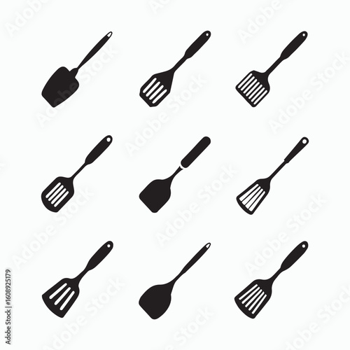 black and white cooking spatula icons
