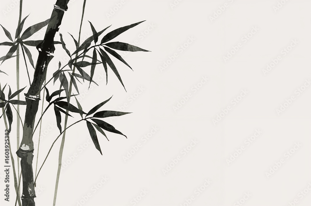 Naklejka premium Minimalist ink painting background of bamboo and sasa leaves