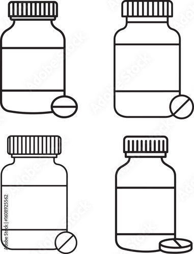 Four pill bottles with pills silhouette