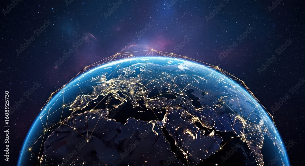 Obraz premium Earth at night, networked globally