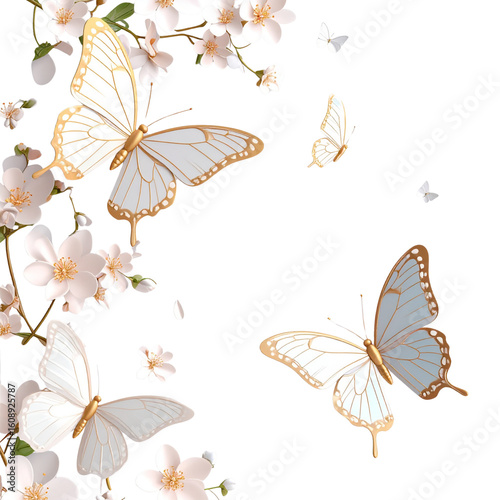 Beautiful golden butterfly on white background.
