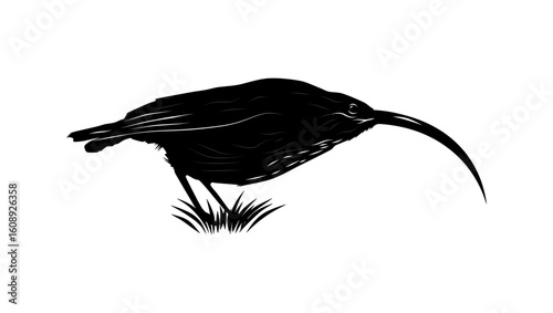 Kauai Akialoa bird, black isolated silhouette