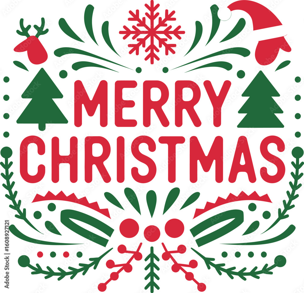 Obraz premium Merry Christmas Typography Vector Design with Lettering. Greeting card, banner and poster