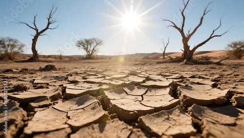 Cracked dry earth under scorching sun