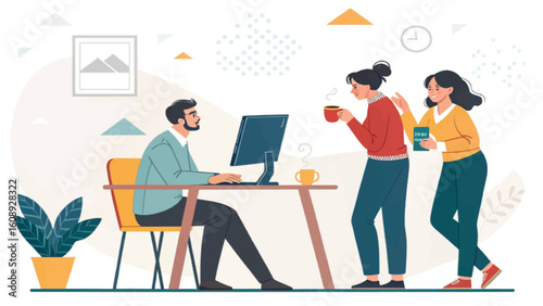 Coworkers collaborating in a modern office, perfect for website banners or presentations.