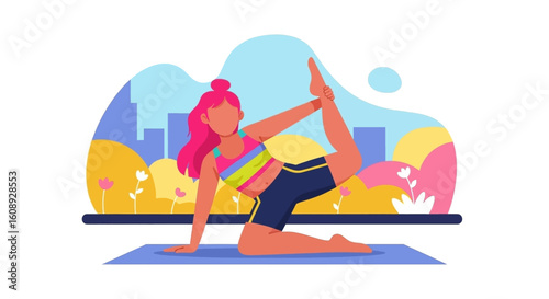 Woman doing yoga outdoors, perfect for wellness websites or fitness brochures.