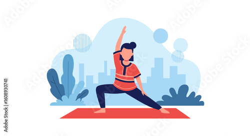 Woman doing yoga outdoors, perfect for wellness websites or brochures.