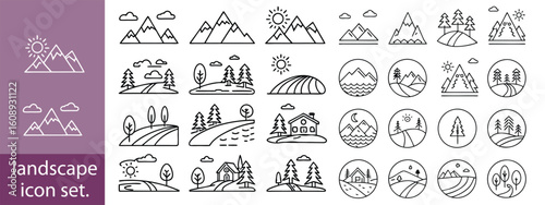 Set of outline icons landscape. landscape icon set, Linear icon collection. Editable stroke. Vector illustration