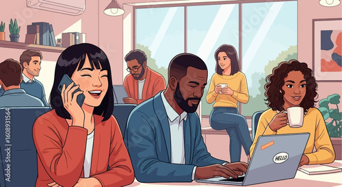 Diverse team of professionals working collaboratively in a modern office, perfect for website banners or company brochures.