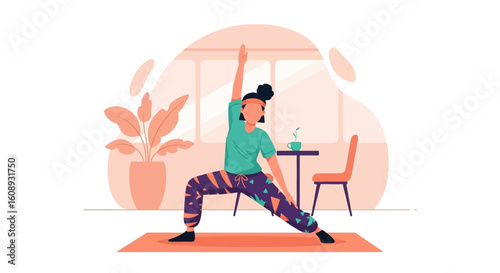Woman doing yoga at home, perfect for wellness websites and blogs.