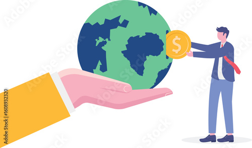 carbon tax, credit and eco investing. Low carbon and environmental responsibility concept.flat characters.

