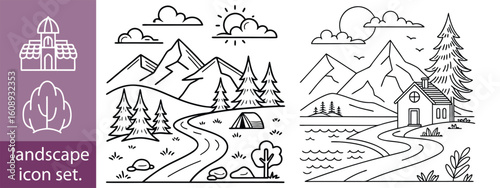 Set of outline icons landscape. landscape icon set, Linear icon collection. Editable stroke. Vector illustration