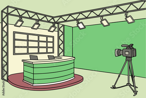 Television studio with camera and news desk