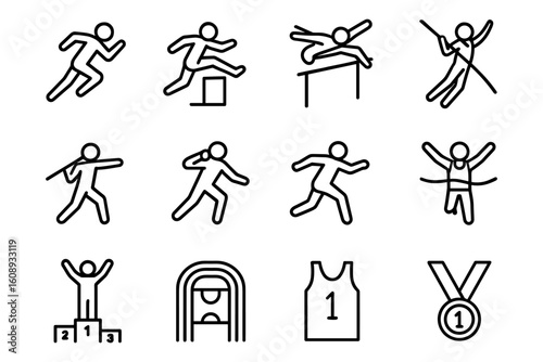 Athletic icons: linear style representations of track and field events and symbols